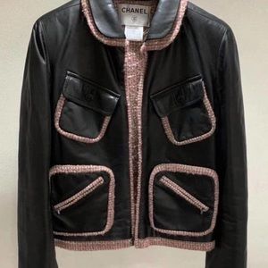 Chanel leather tweed jacket
